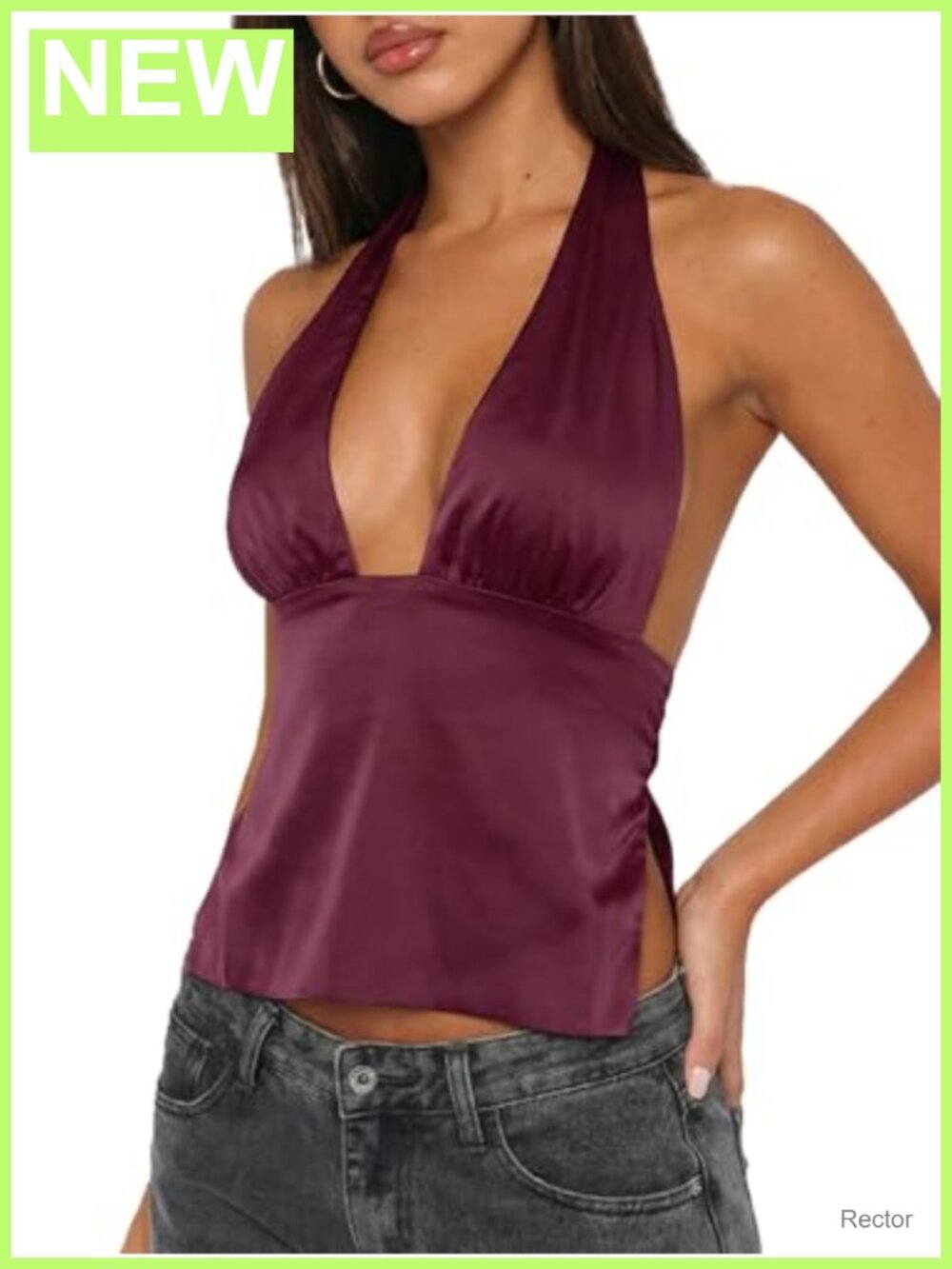 Satin Halter Top Deep V Neck Backless Tie Y2K Crop Going Out Party